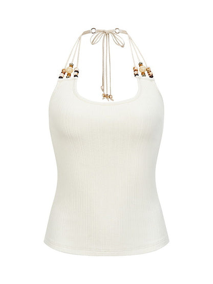 Halter-Neck Beads Back-Open Summer Simple Tops