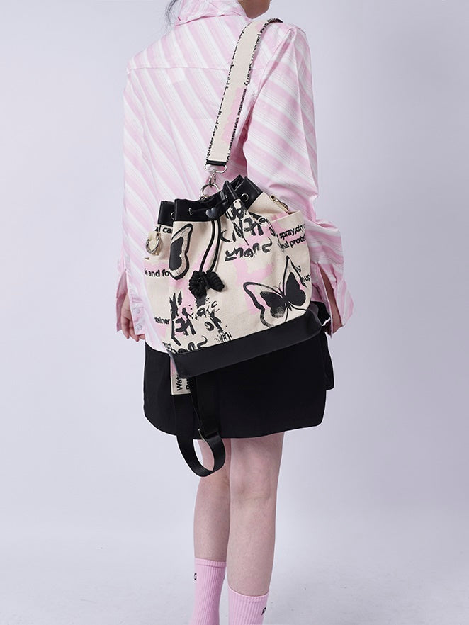 Graffiti Contrast Color Bucket Bag