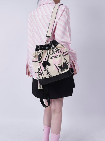 Graffiti Contrast Color Bucket Bag