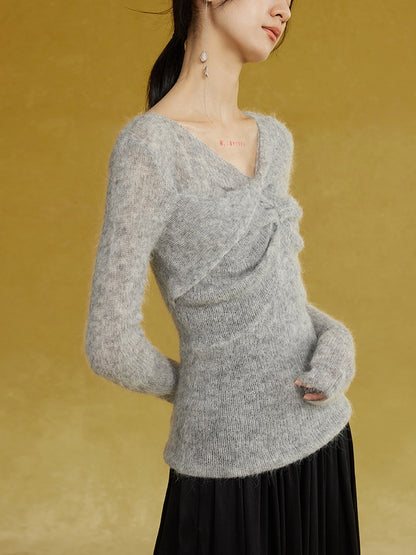 Double-layer Twisted V-Neck Knitted Sweater