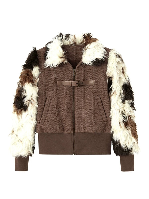 Knitted Fur Switching Jacket