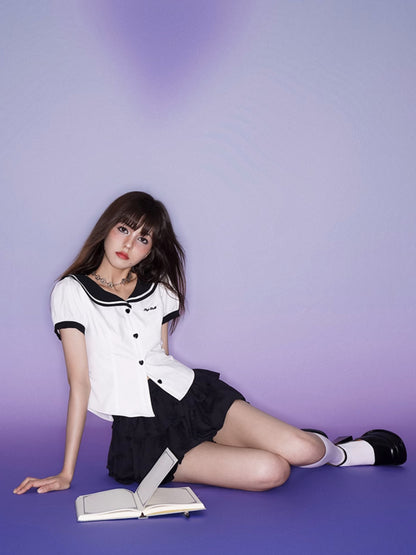 Sailor Collar Puff Sleeve Shirt