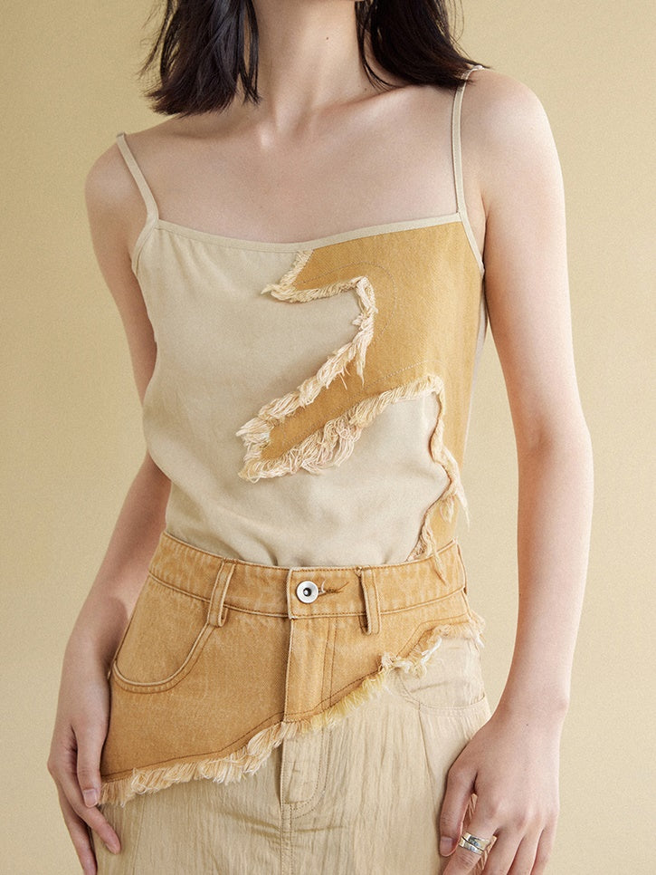 Two-color Washed Denim Patch Camisole