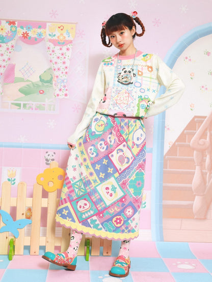 Panda Knitted Jacquard Patchwork Style Skirt