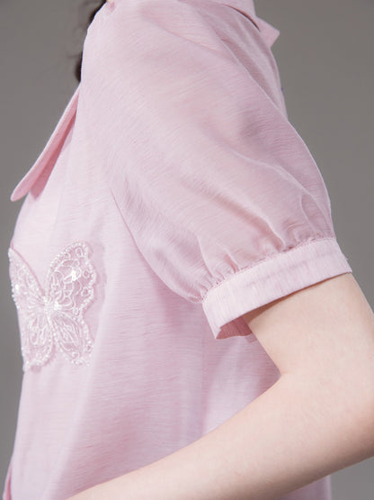 Pearl Butterfly Embroidered Baby Collar Shirt