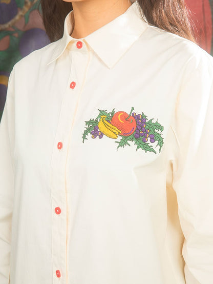 Fruit Embroidered Loose Long-sleeved Shirt