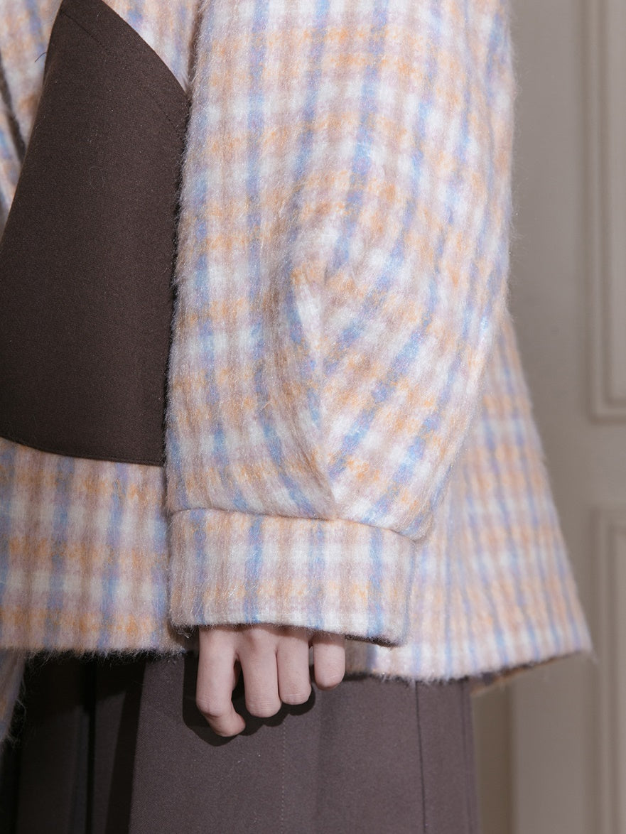 Plaid Large Lapel Woolen Coat