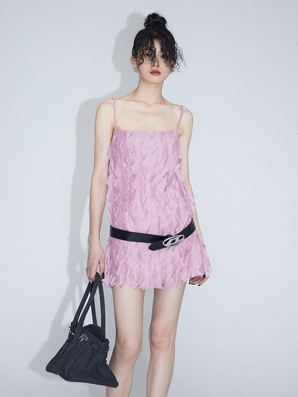 Cut Flower Texture Suspender Dress