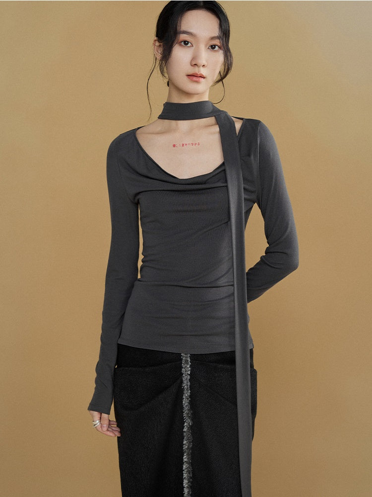 Scarf Swung Collar Bottoming T-shirt