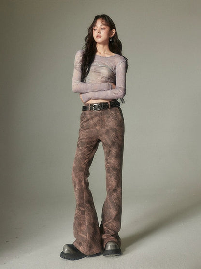 Denim Washed Micro-flared Pants