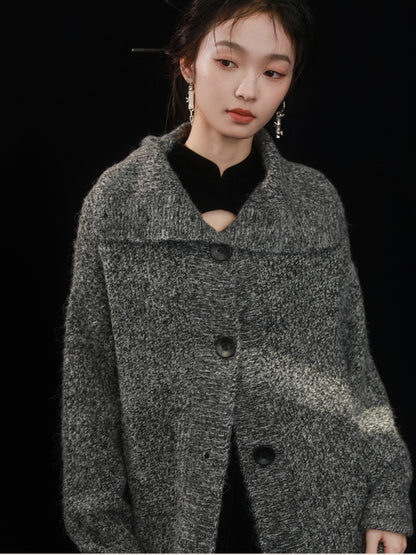 High Collar Loose Knitted Jacket