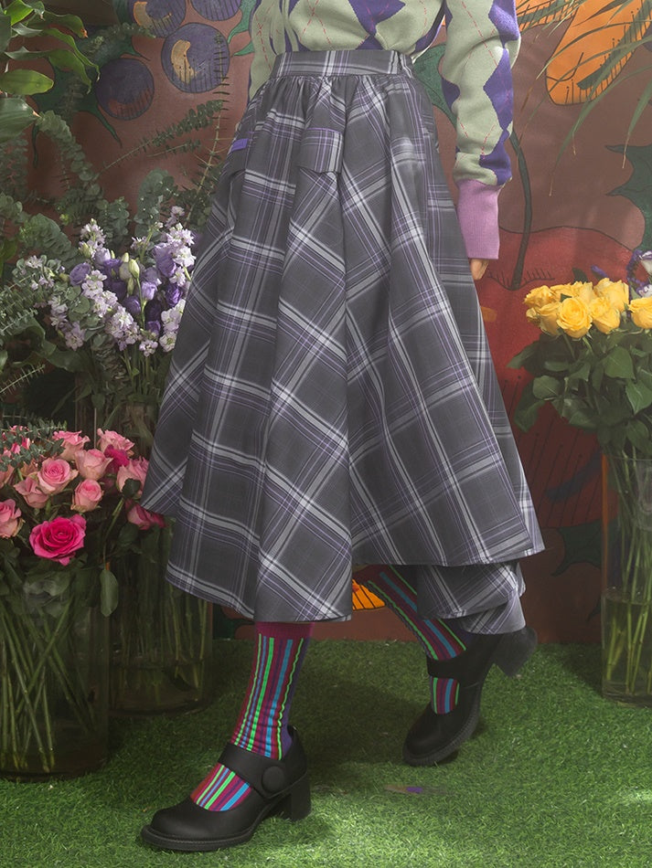 Plaid Irregular Hem A-line Mid-length Skirt