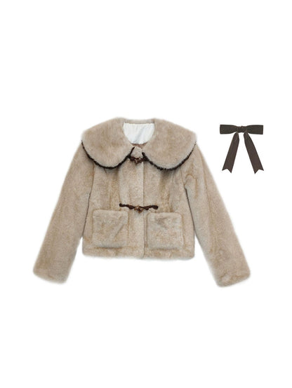 Horn Button Fur Gradient Short Jacket