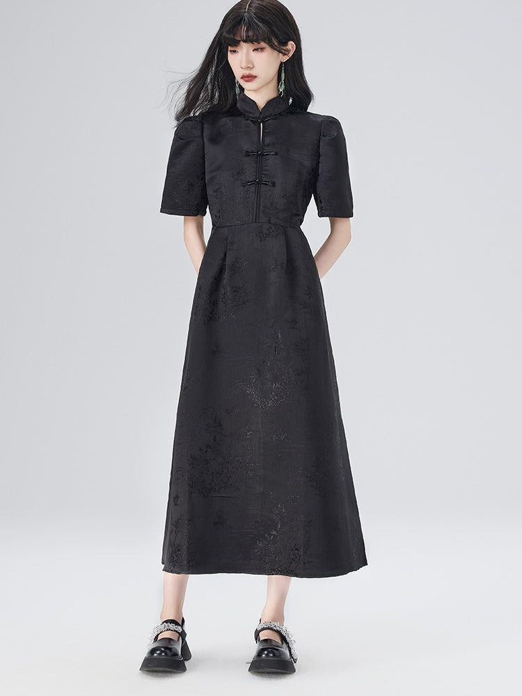 Mao Collar Cheongsam Design Short Sleeve Dress