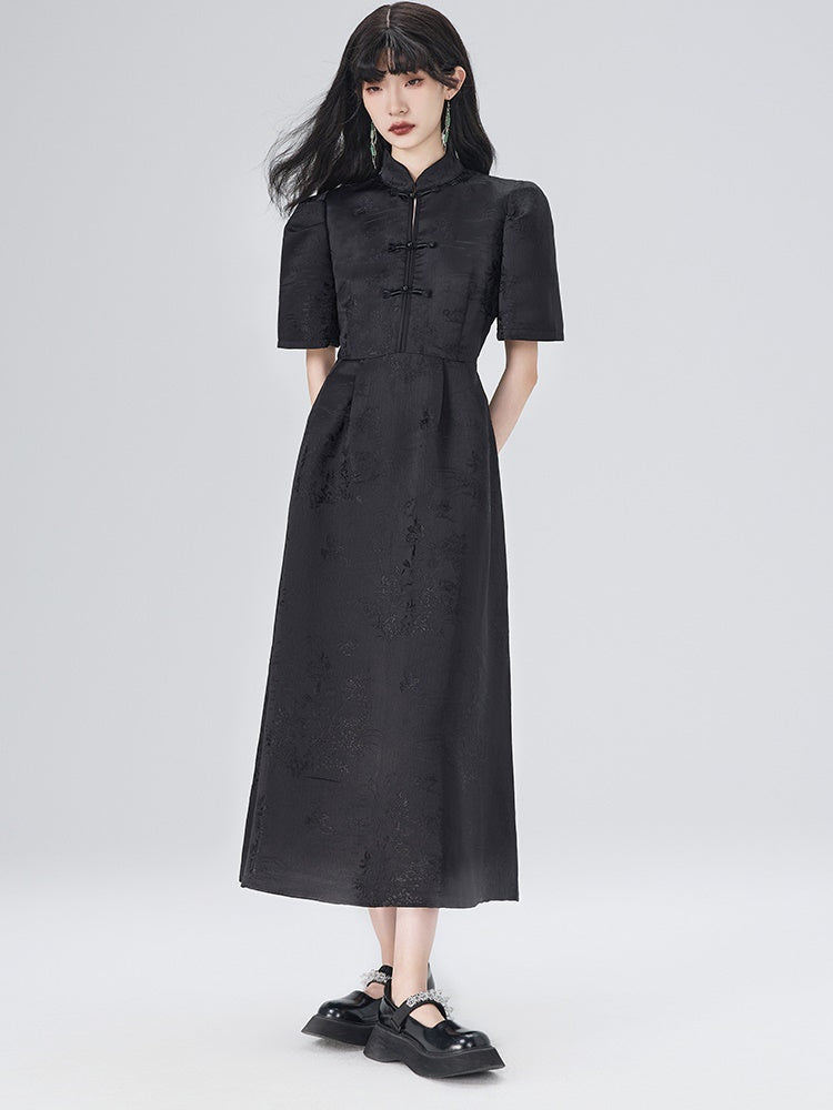 Mao Collar Cheongsam Design Short Sleeve Dress