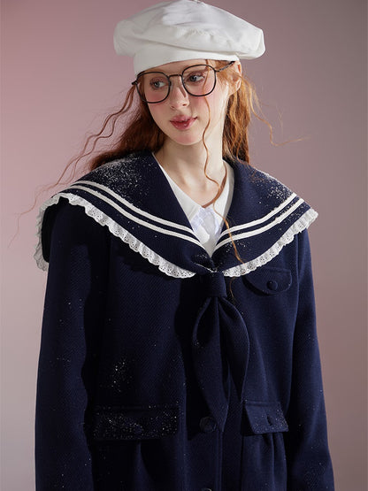 College Style Navy Collar Coat