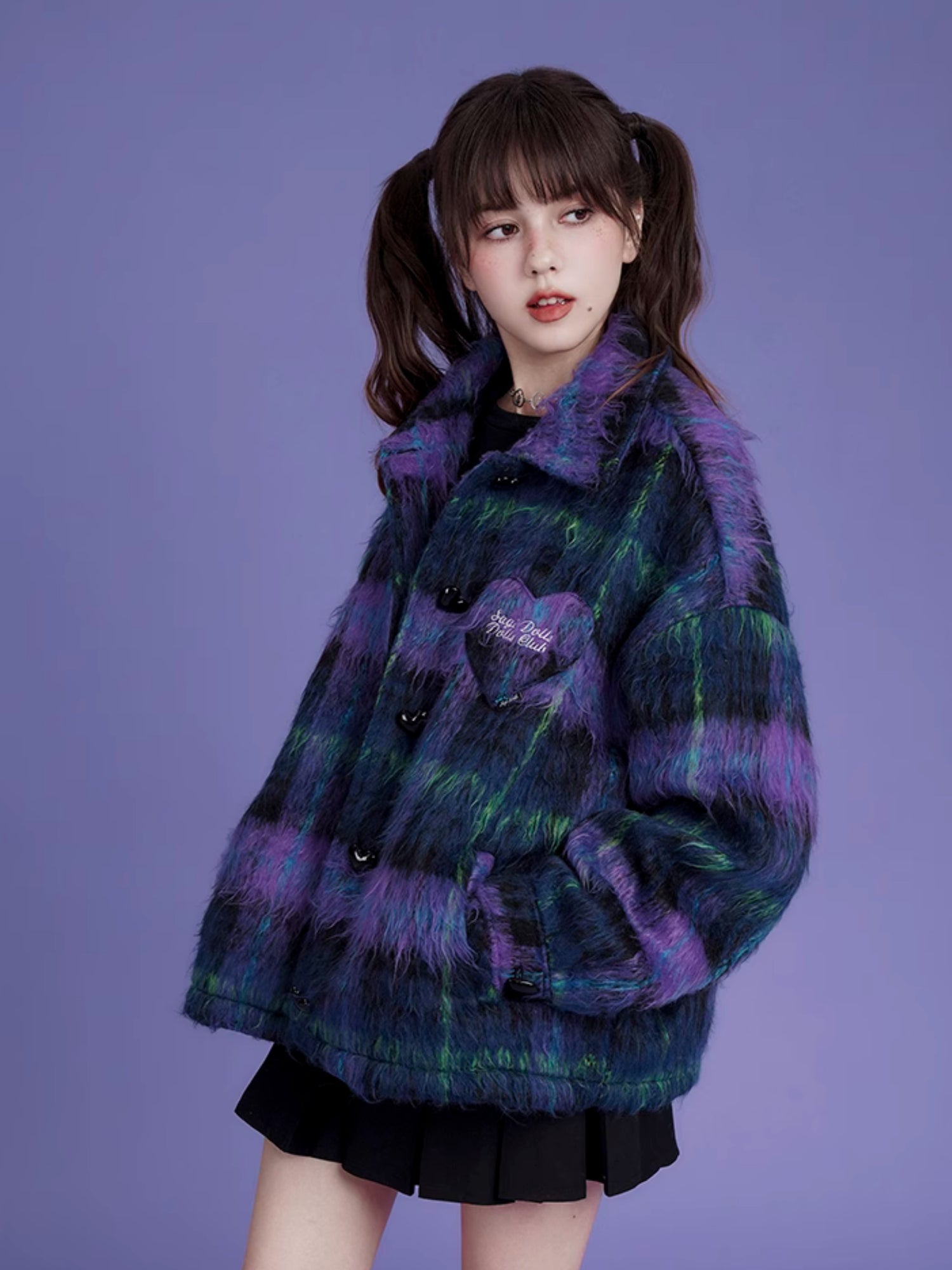 Loose Plaid Long Hair Warm Coat