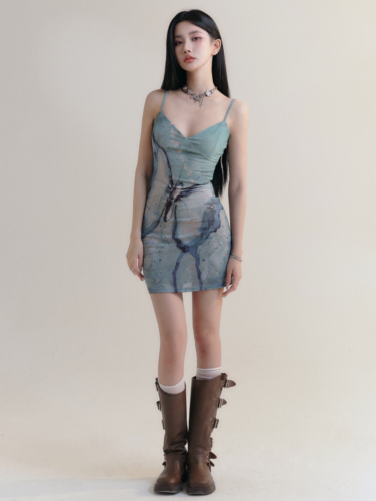 Butterfly Suspender Slim Dress