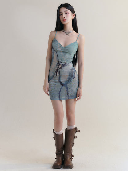 Butterfly Suspender Slim Dress