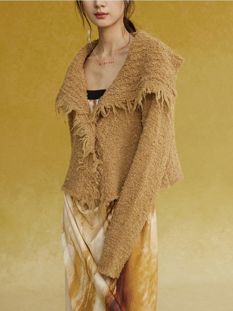 Fringe Raw Edge Short Knitted Cardigan