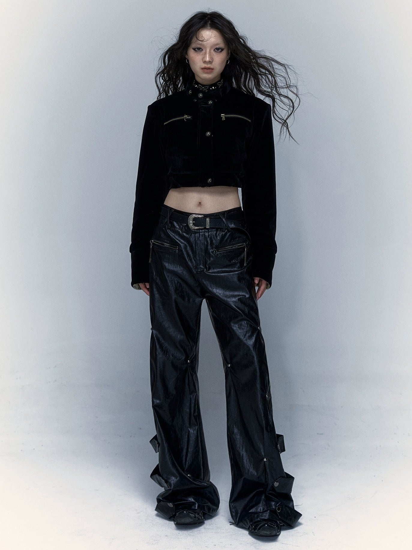 Street Rivets Loose Leather Pants