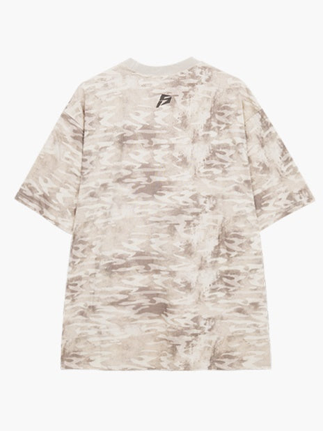 Camouflage Punk Letter Distressed Washed T-shirt