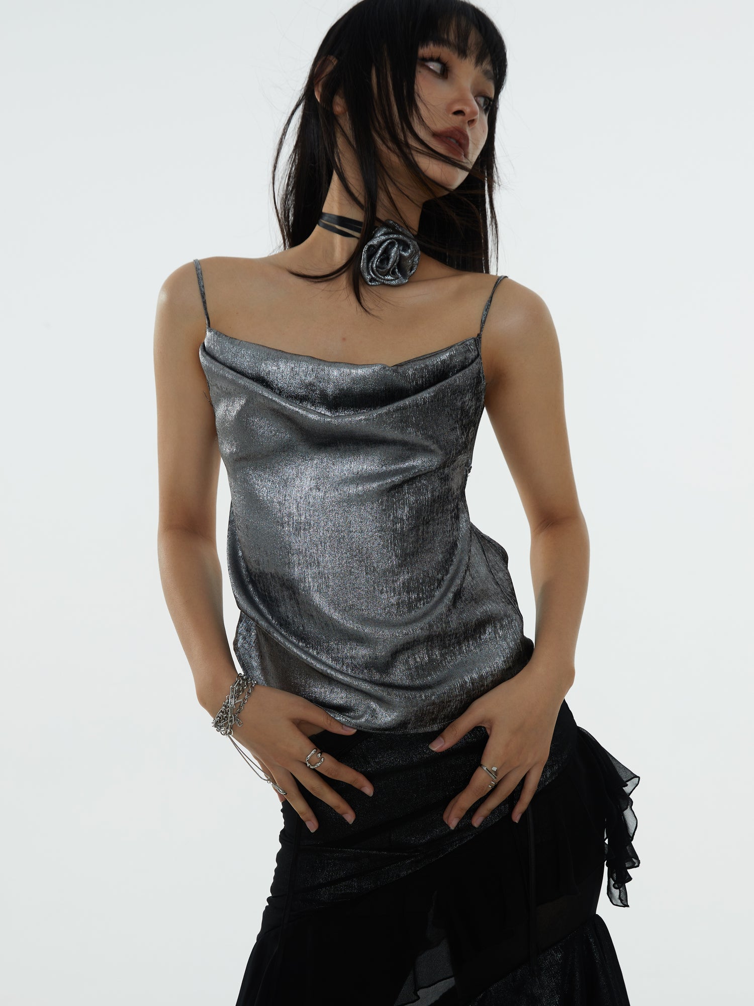 Loose Metal Silver Flower Camisole