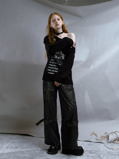 Deconstructed Street Punk Distressed Leather Pants