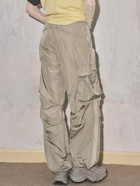 Lace Stitching Drawstring Cargo Pants