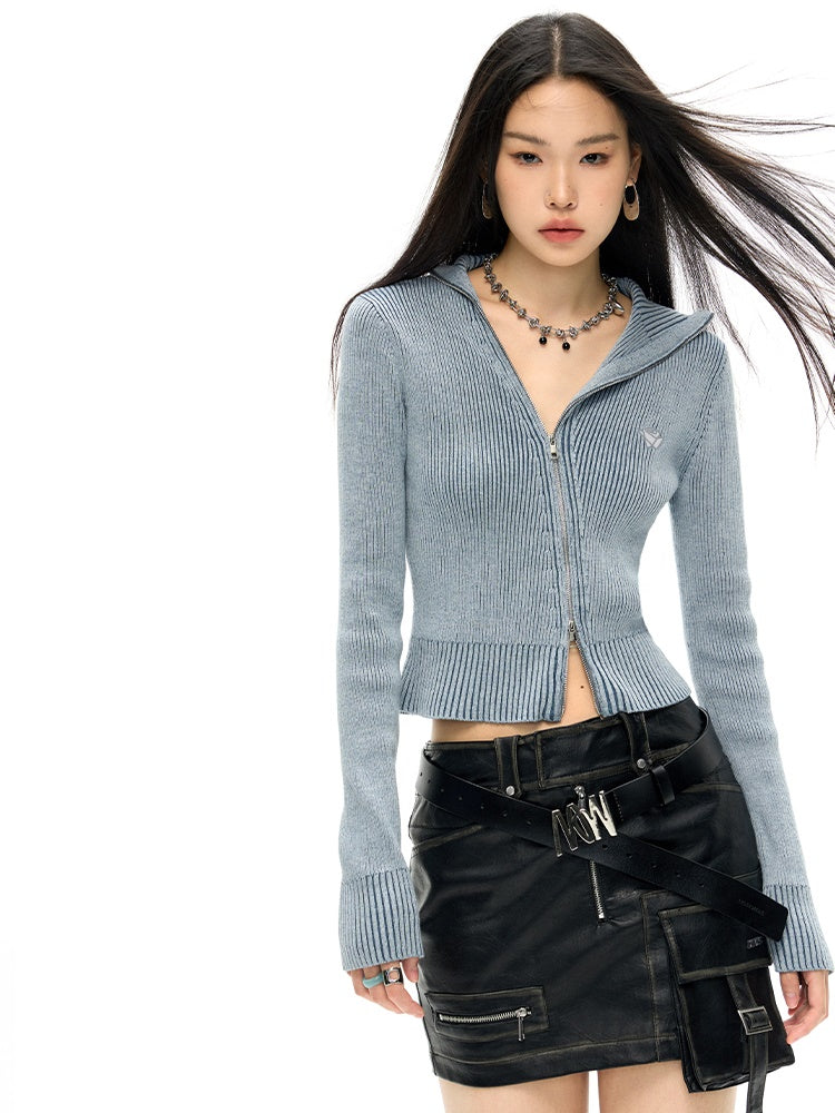 Cardigan tricot slim lavé en jean