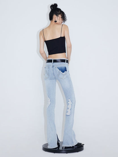 Raw-edged Micro Flared Slit Jeans