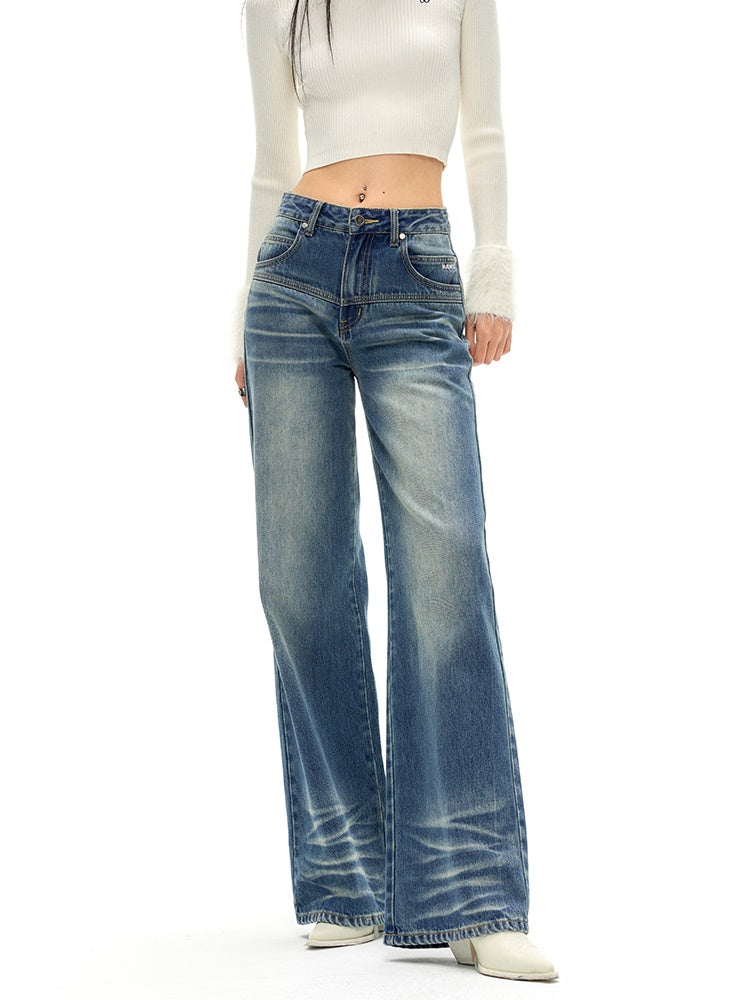 Klassische Fit Straight Whisker Jeans