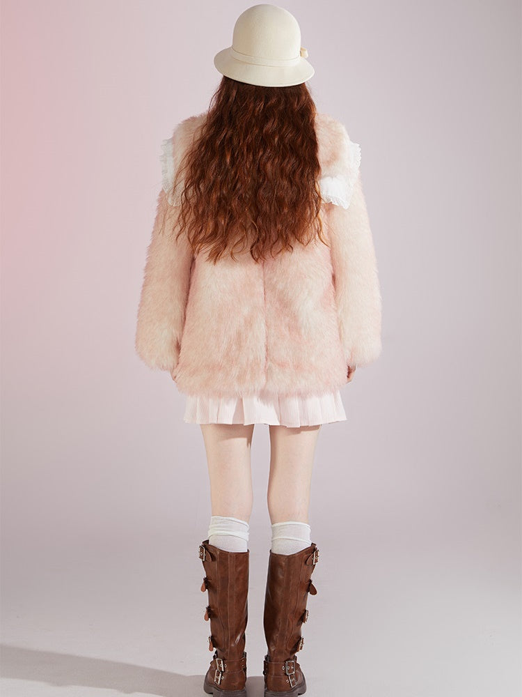 Gradient Double Collar Fur Coat