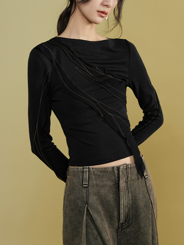 Irregular Patch Long-sleeved T-shirt