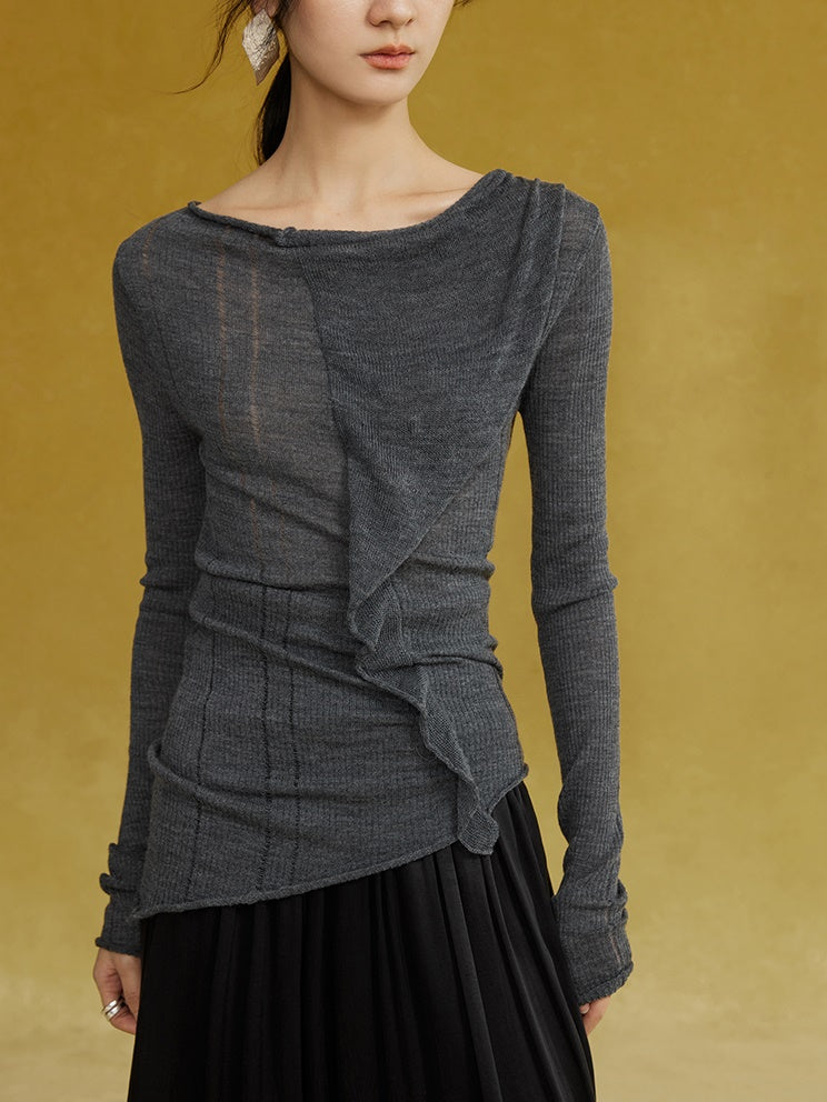 Asymmetry Wave Design Knitted Loose Sweater