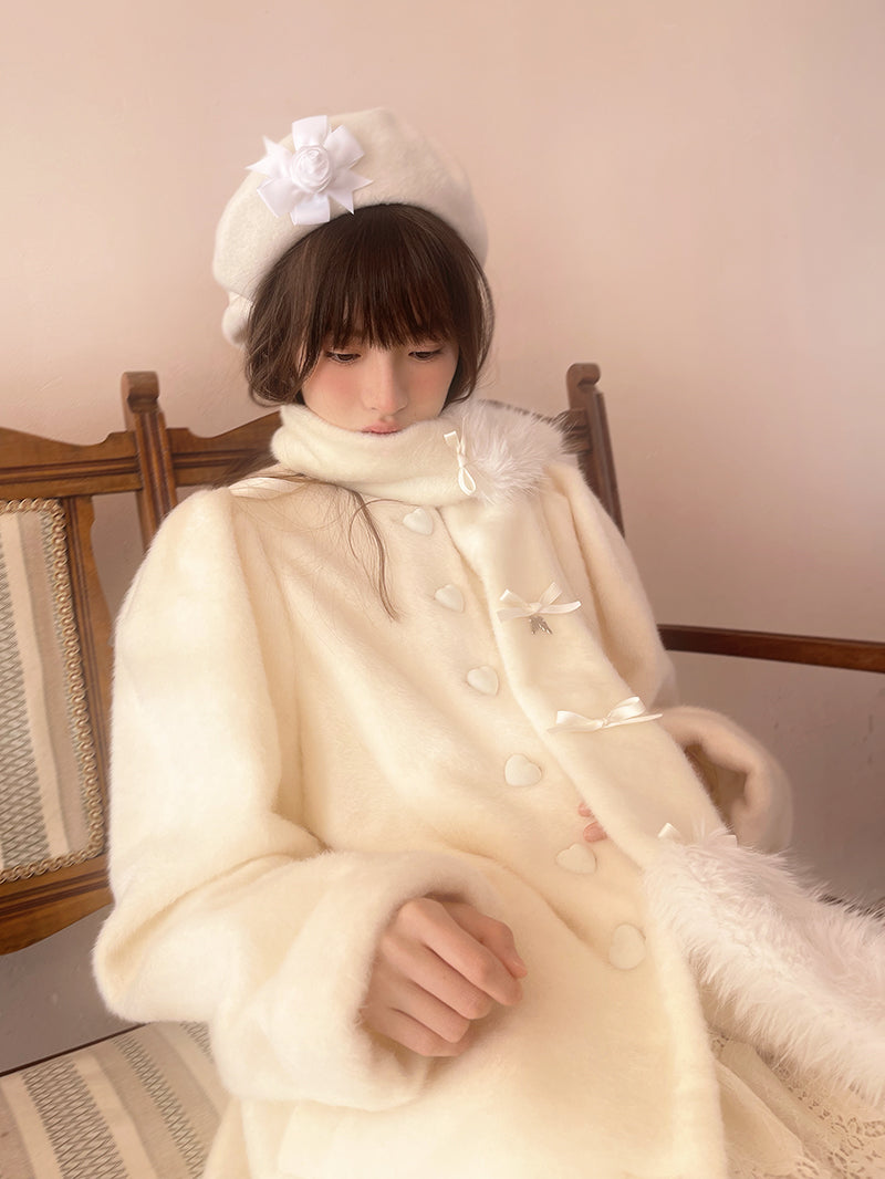 Round Neck Puff Sleeve Warm Padded Long Coat