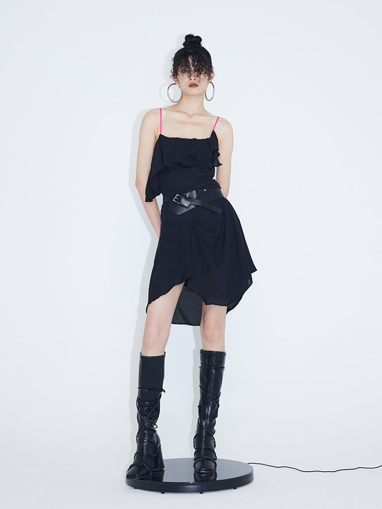 Asymmetric Ruffled Suspender Dress