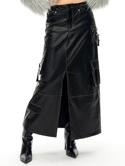 Old Polished PU Leather Skirt