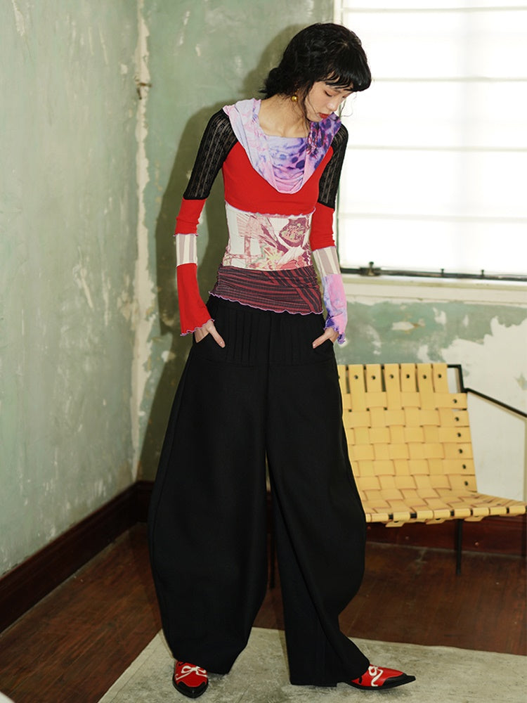 Thickened Pleated Silhouette Wide Leg Pants