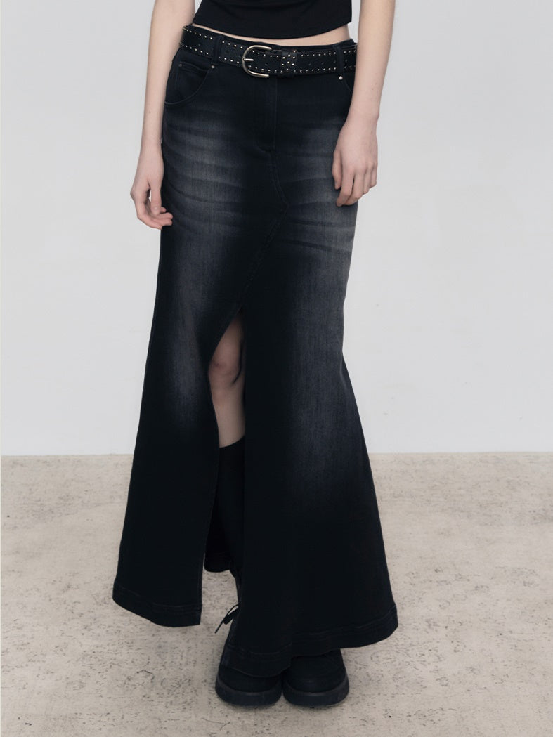 Gradient Mermaid Slit Denim Skirt