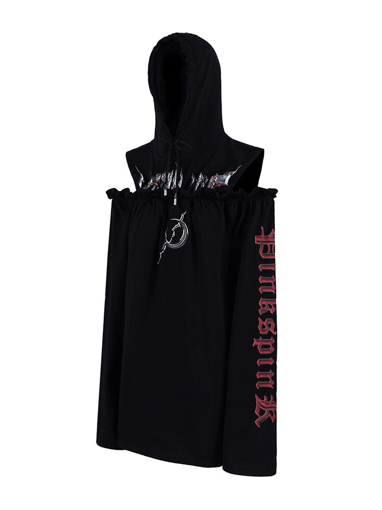 Cut-shoulder Hooded Sweatshirt