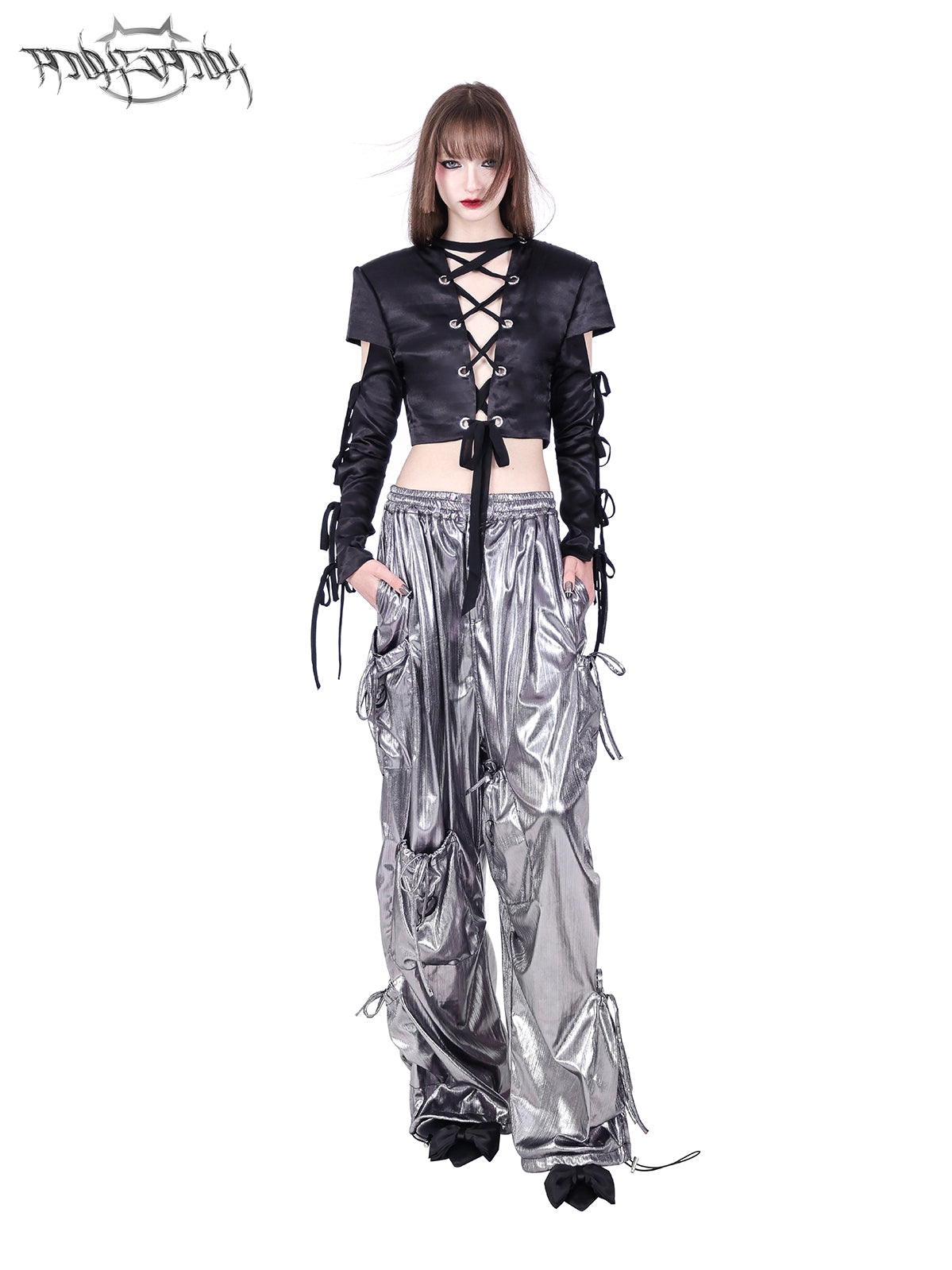 Glossy Metallic Drawstring Vasual Wide-Pants – ARCANA ARCHIVE