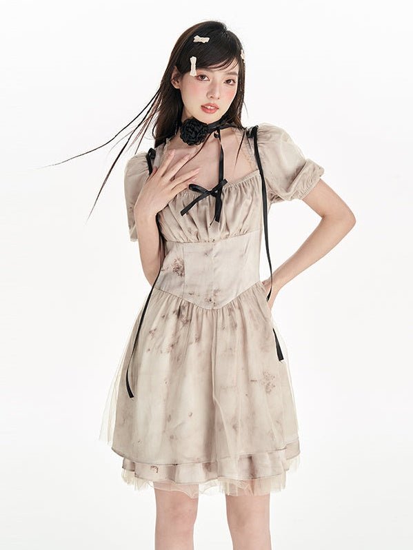 Tie-dye Square Collar Tutu Dress