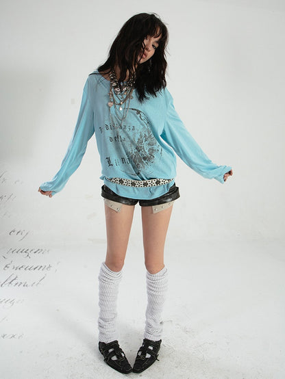 Loose Asymmetrical Neckline Printing T-shirt