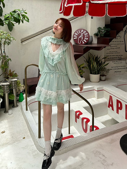 Balloon Sleeve Frill Fluffy Dress