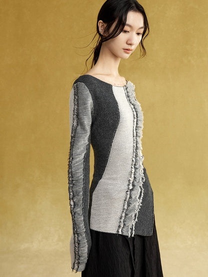 Flowing Jacquard Pullover Sweater