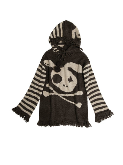 Skull Rabbit Loose Knitted Hooded Pullover