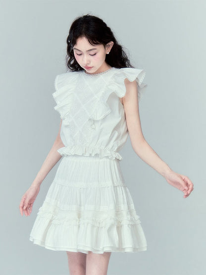 Ruffles Flying Sleeve Short Top