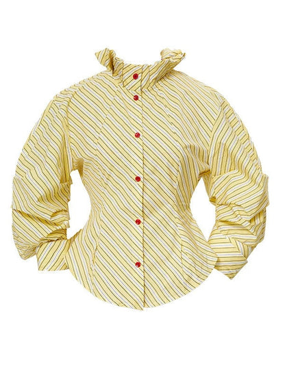 Striped Palace Retro Style Puff Mid-sleeve Shirt