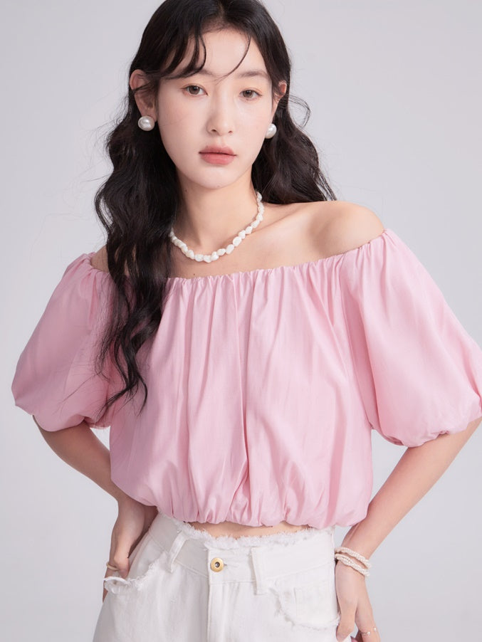 Loose Shirring Short Top &amp; Shirring Split Skirt